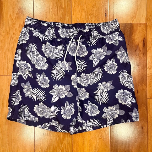 Janie and Jack Navy Floral Swim Trunk - Picture 2 of 4